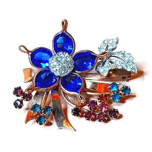 VTG CRC 12K Blue Floral Brooch